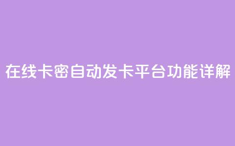 在线卡密自动发卡平台功能详解 第1张 在线卡密自动发卡平台功能详解 第1张