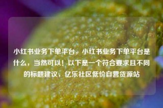 小红书业务下单平台，小红书业务下单平台是什么，当然可以！以下是一个符合要求且不同的标题建议，亿乐社区低价自营货源站