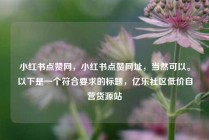 小红书点赞网，小红书点赞网址，当然可以。以下是一个符合要求的标题，亿乐社区低价自营货源站