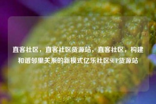 直客社区，直客社区货源站，直客社区，构建和谐邻里关系的新模式亿乐社区SUP货源站