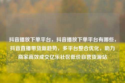 抖音播放下单平台，抖音播放下单平台有哪些	，抖音直播带货新趋势，多平台整合优化，助力商家高效成交亿乐社区低价自营货源站  第1张