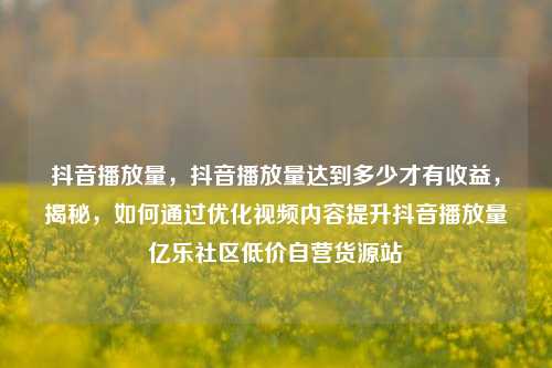 抖音播放量，抖音播放量达到多少才有收益	，揭秘，如何通过优化视频内容提升抖音播放量亿乐社区低价自营货源站  第1张