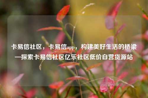 卡易信社区，卡易信app，构建美好生活的桥梁—探索卡易信社区亿乐社区低价自营货源站  第1张